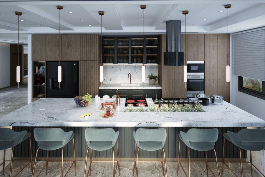 Wood-toned flooring in an open contemporary interior